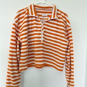 Sincerely Jules Orange and White Striped Quarter Zip
